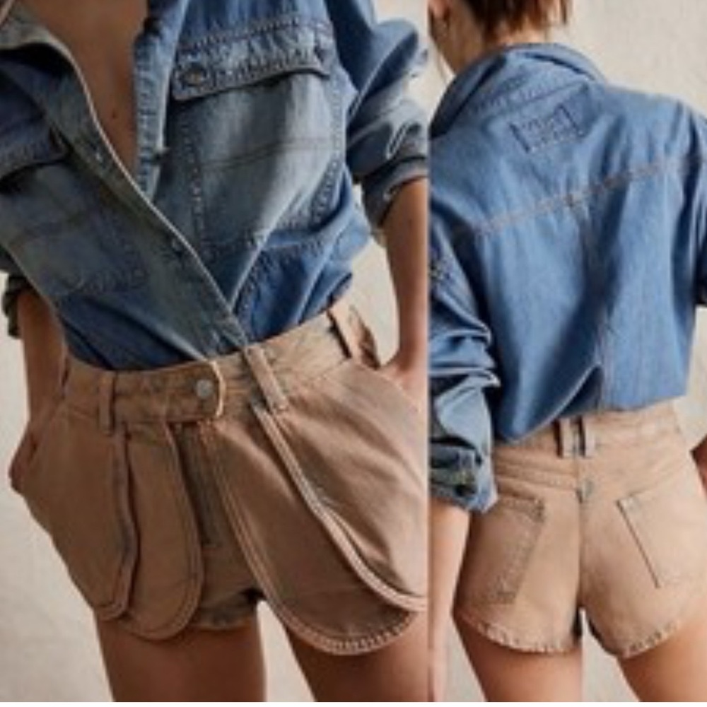 We The Free Brown High Waist Shorts with Curved Seams